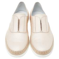 Pre Owned Tod's Beige Leather Francesina Espadrilles Slip On Sneakers Size 40