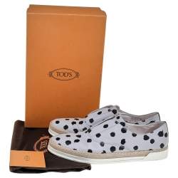 Tod's Grey/Black Dot Printed Leather Francesina Espadrille Slip On Sneakers Size 39.5