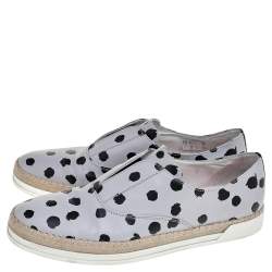 Tod's Grey/Black Dot Printed Leather Francesina Espadrille Slip On Sneakers Size 39.5