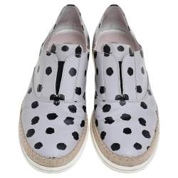 Tod's Grey/Black Dot Printed Leather Francesina Espadrille Slip On Sneakers Size 39.5