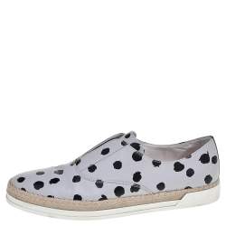 Tod's Grey/Black Dot Printed Leather Francesina Espadrille Slip On Sneakers Size 39.5