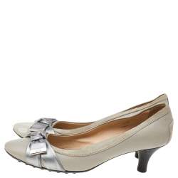 Tod's Grey Leather Bow Pumps Size 37.5