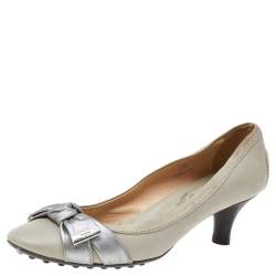 Tod's Grey Leather Bow Pumps Size 37.5