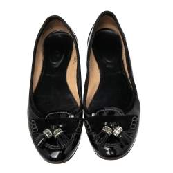 مملوكة مسبقًا Tod's Black Patent And Suede Gommino Driving Loafers Size 38.5