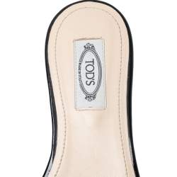 Pre Owned Tod's Black Patent Leather Double T Crystals Embellished Flat Sandals Size 40.5