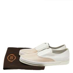 Pre Owned Tod's Peach/White Leather Francesina Slip On Espadrille Sneakers 39.5