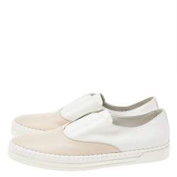 Pre Owned Tod's Peach/White Leather Francesina Slip On Espadrille Sneakers 39.5