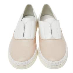 Pre Owned Tod's Peach/White Leather Francesina Slip On Espadrille Sneakers 39.5