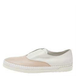 Pre Owned Tod's Peach/White Leather Francesina Slip On Espadrille Sneakers 39.5