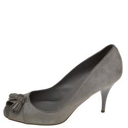 Tod's Grey Suede Embellished Fringe Peep Toe Pumps Size 40