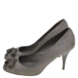 Tod's Grey Suede Embellished Fringe Peep Toe Pumps Size 40