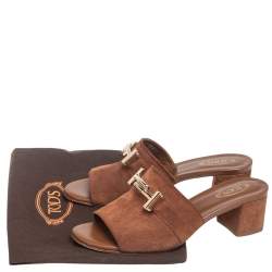 Tod's Brown Suede Double T Slide Sandals Size 39