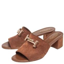 Tod's Brown Suede Double T Slide Sandals Size 39