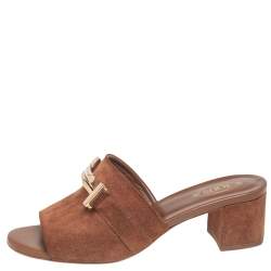 Tod's Brown Suede Double T Slide Sandals Size 39
