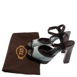 Pre Owned صندل تودزجلد وسويدي بني داكن/أزرق فاتح مجدول نعل سميك مقاس 39.5