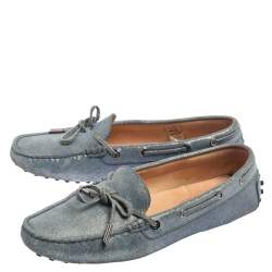 Pre Owned Tod's Blue Suede Driver Penny Slip On Loafers Size 38