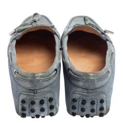 Pre Owned Tod's Blue Suede Driver Penny Slip On Loafers Size 38