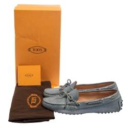 Pre Owned Tod's Blue Suede Driver Penny Slip On Loafers Size 38