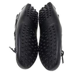 Pre Owned Tod's Black Leather Bow Slip on Loafers Size 37