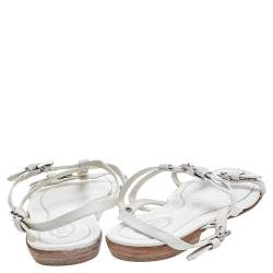 Tod's White Leather Strappy Flat Sandals Size 38.5