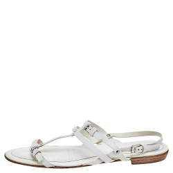 Tod's White Leather Strappy Flat Sandals Size 38.5