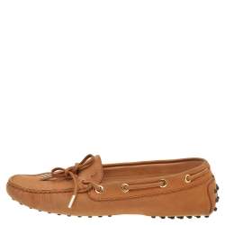 مملوكة مسبقًا Tod's Tan Nubuck Leather Bow Slip On Loafers Size 37.5