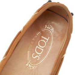 مملوكة مسبقًا Tod's Tan Nubuck Leather Bow Slip On Loafers Size 37.5