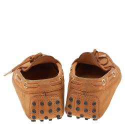 مملوكة مسبقًا Tod's Tan Nubuck Leather Bow Slip On Loafers Size 37.5