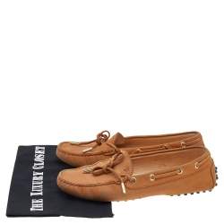 مملوكة مسبقًا Tod's Tan Nubuck Leather Bow Slip On Loafers Size 37.5