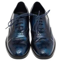 Tod's Blue Brogue Leather Lace Up Oxfords Size 38