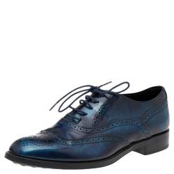 Tod's Blue Brogue Leather Lace Up Oxfords Size 38