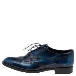 Tod's Blue Brogue Leather Lace Up Oxfords Size 38