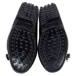 Pre Owned Tod's Black Patent Leather Bow Slip On Loafers Size 35.5