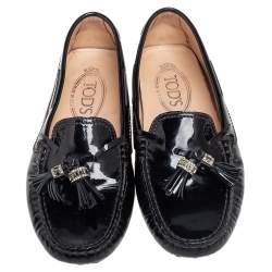 Pre Owned Tod's Black Patent Leather Bow Slip On Loafers Size 35.5