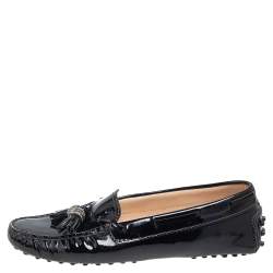 Pre Owned Tod's Black Patent Leather Bow Slip On Loafers Size 35.5
