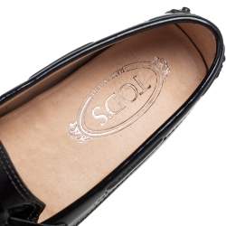 Pre Owned Tod's Black Patent Leather Bow Slip On Loafers Size 35.5