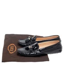 Pre Owned Tod's Black Patent Leather Bow Slip On Loafers Size 35.5