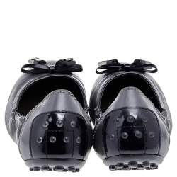 Tod's Grey/Black Patent And Leather Buckle Detail Scrunch Ballet Flats Size 36.5