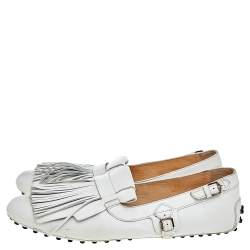 Tod's White Leather Fringe Slip on Loafers Size 39