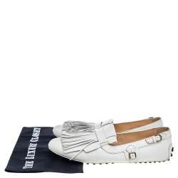 Tod's White Leather Fringe Slip on Loafers Size 39