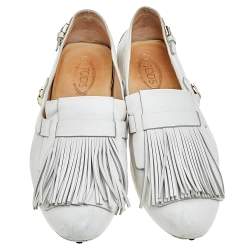 Tod's White Leather Fringe Slip on Loafers Size 39