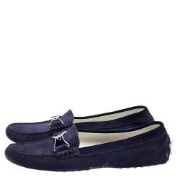 Pre Owned Tod's Navy Blue Suede Slip On Loafers Size 38