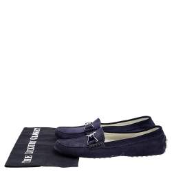 Pre Owned Tod's Navy Blue Suede Slip On Loafers Size 38