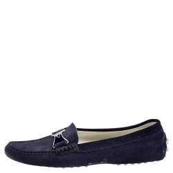 Pre Owned Tod's Navy Blue Suede Slip On Loafers Size 38