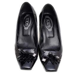 Tod's Black Patent Leather Fringe Square Toe Pumps Size 40