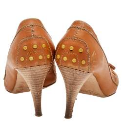 Tod's Brown Leather Bow Peep Toe Pumps Size 37.5 