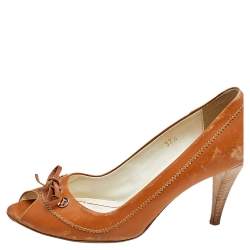 Tod's Brown Leather Bow Peep Toe Pumps Size 37.5 