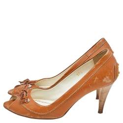 Tod's Brown Leather Bow Peep Toe Pumps Size 37.5 