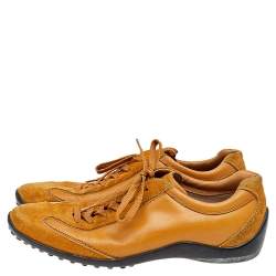 Tod's Brown Leather And Suede Lace Up Sneakers Size 37.5