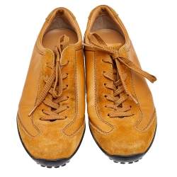 Tod's Brown Leather And Suede Lace Up Sneakers Size 37.5